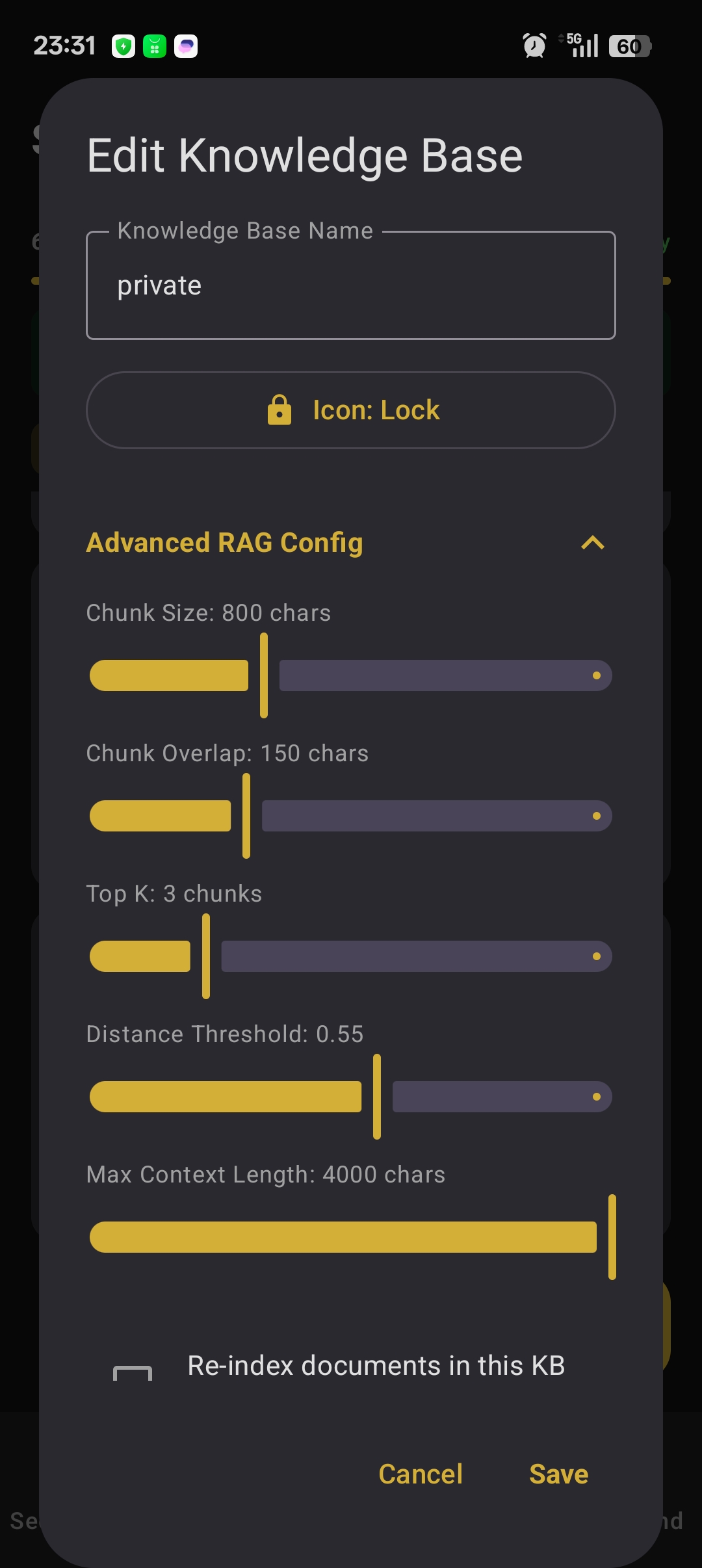 RAG Indexing Parameters