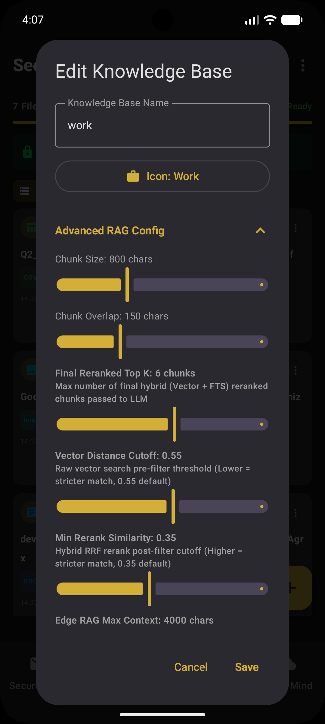RAG Indexing Parameters